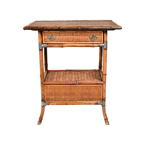 Aesthetic Period Bamboo and Woven Rush Sewing Table