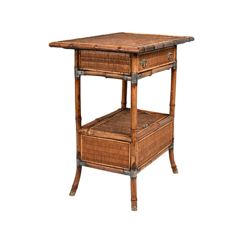 Aesthetic Period Bamboo and Woven Rush Sewing Table