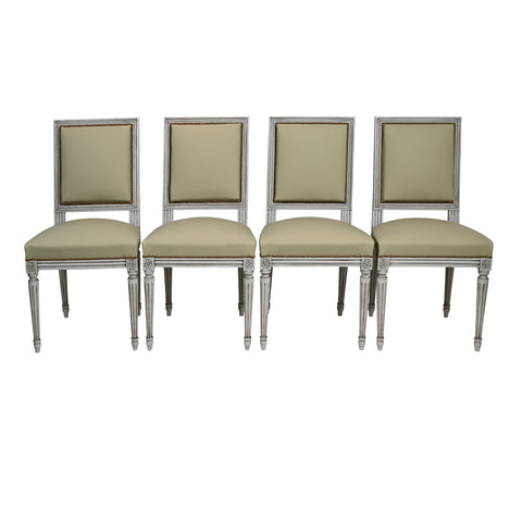 Set of Four Vintage French Louis XVI-Style Painted Dining Chairs