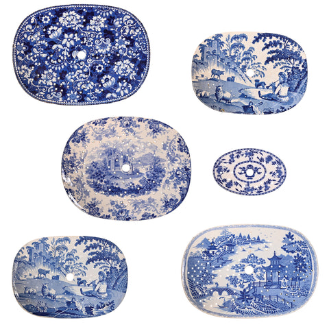 Group of Six Blue and White Strainers