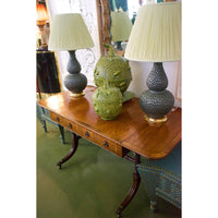 Pair of Large Aurora Lamps with Chipping in Matte Green Patina