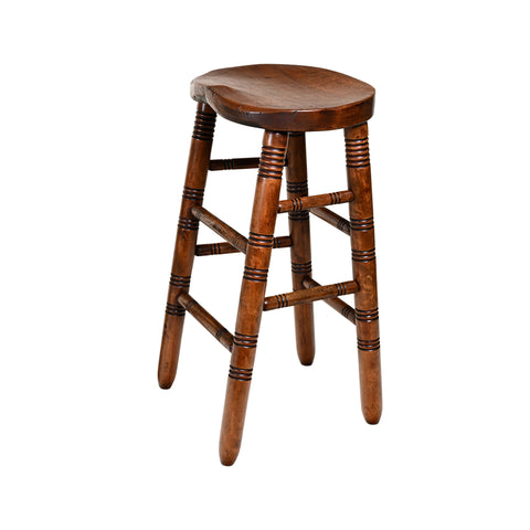 Tall Wooden Stool with Turned Legs