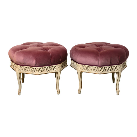 Pair of Tufted Neo-Gothic Stools