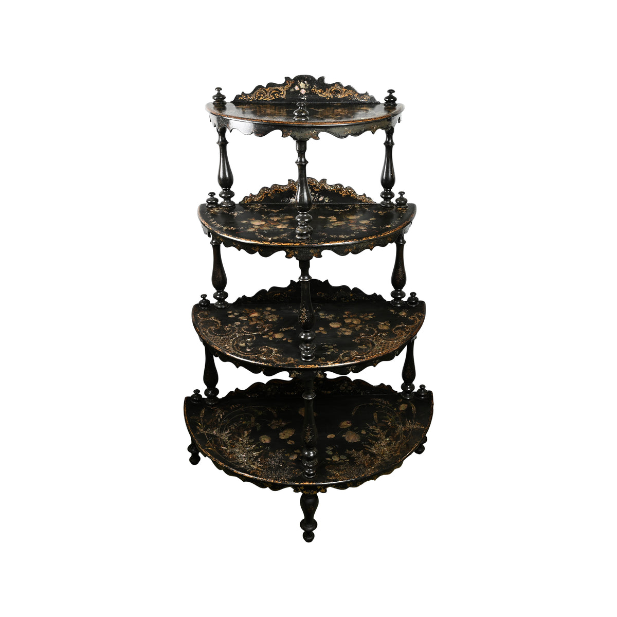 Victorian Papier Mache Tiered Stand with Mother of Pearl