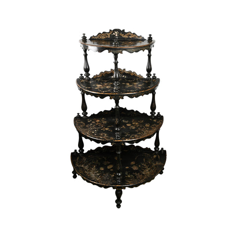 Victorian Papier Mache Tiered Stand with Mother of Pearl