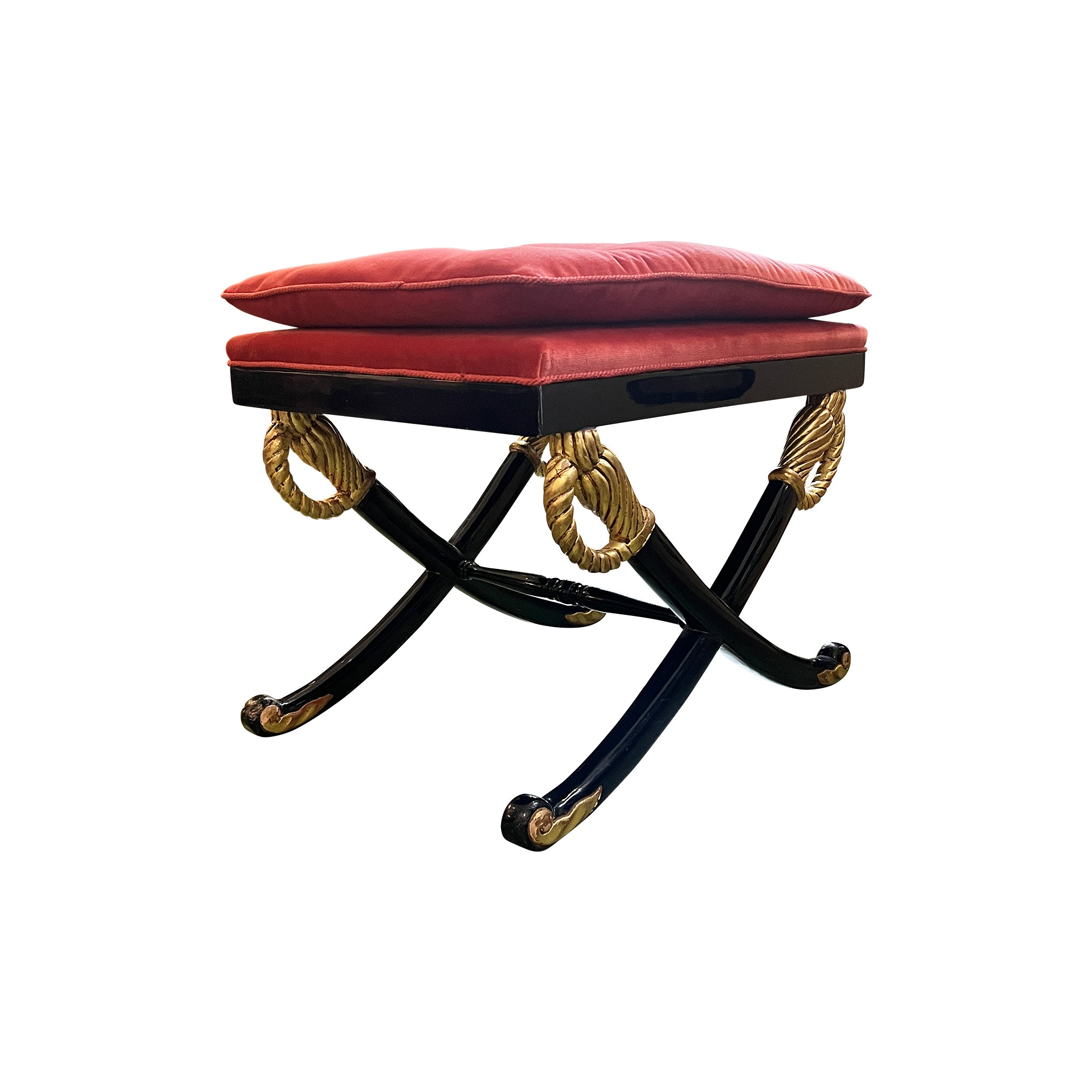 Vintage Lacquered and Gilded X-Form Stool