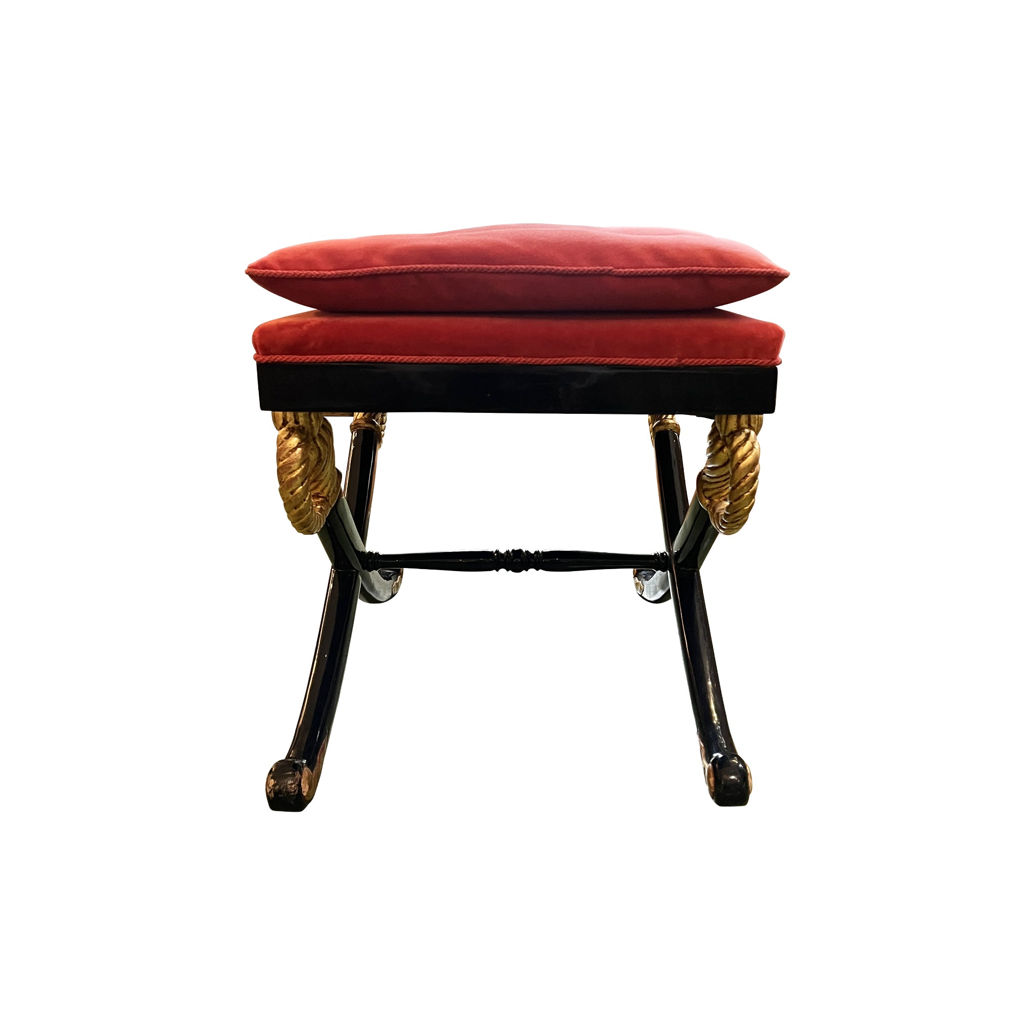 Vintage Lacquered and Gilded X-Form Stool