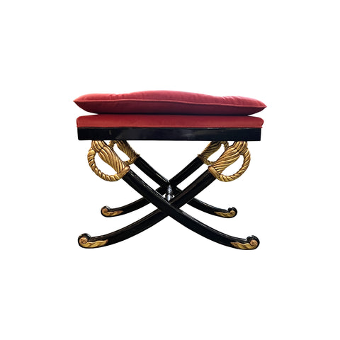 Vintage Lacquered and Gilded X-Form Stool