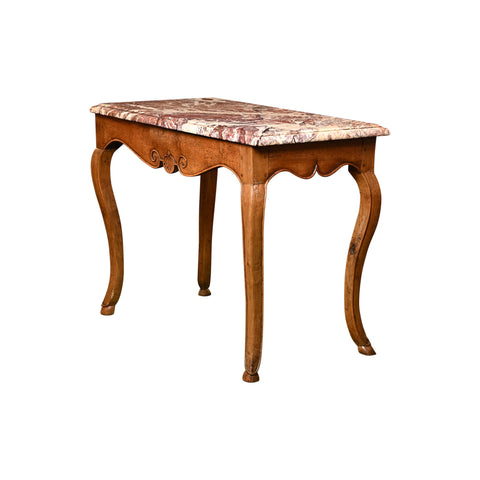 19th Century French Country Walnut Table Marble Top