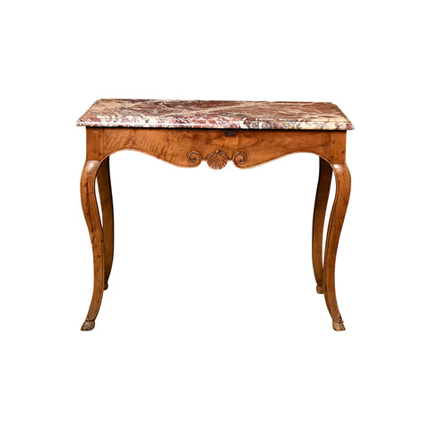 19th Century French Country Walnut Table Marble Top