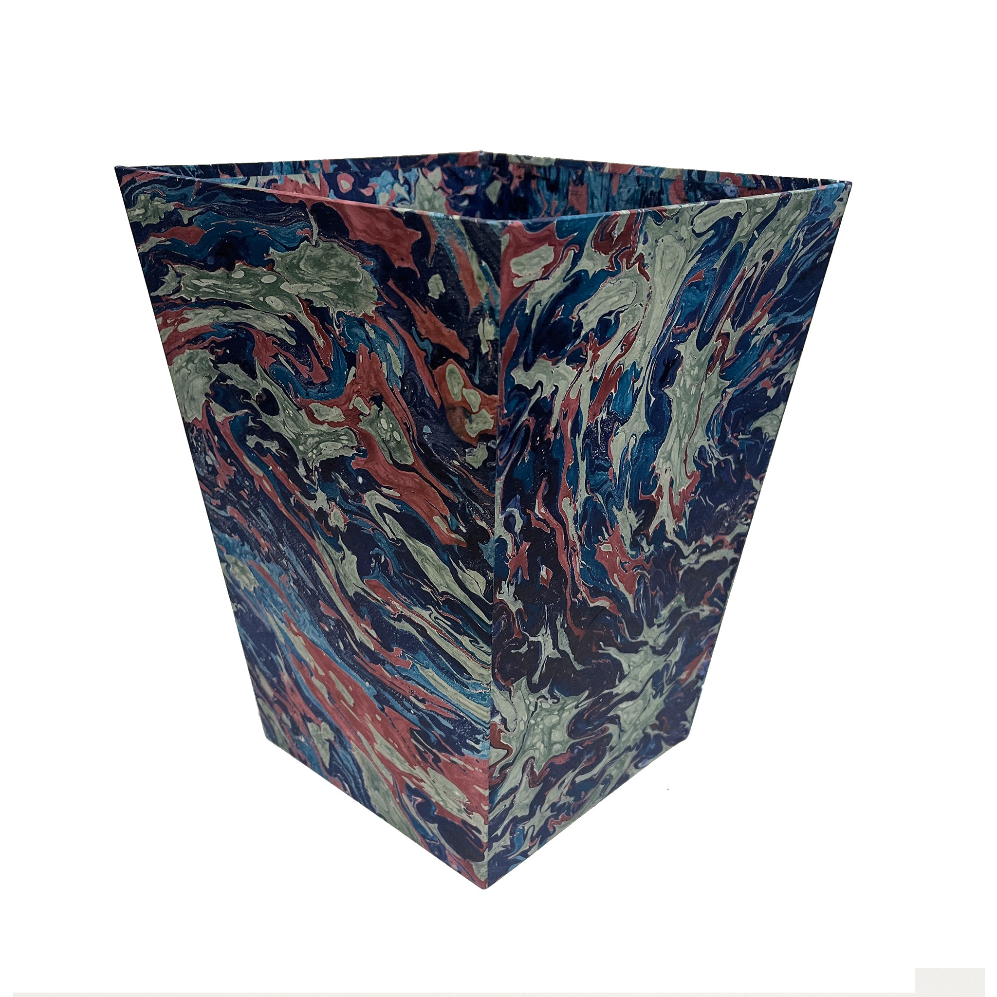 Hand-Marbled Paper-Covered Waste Bin