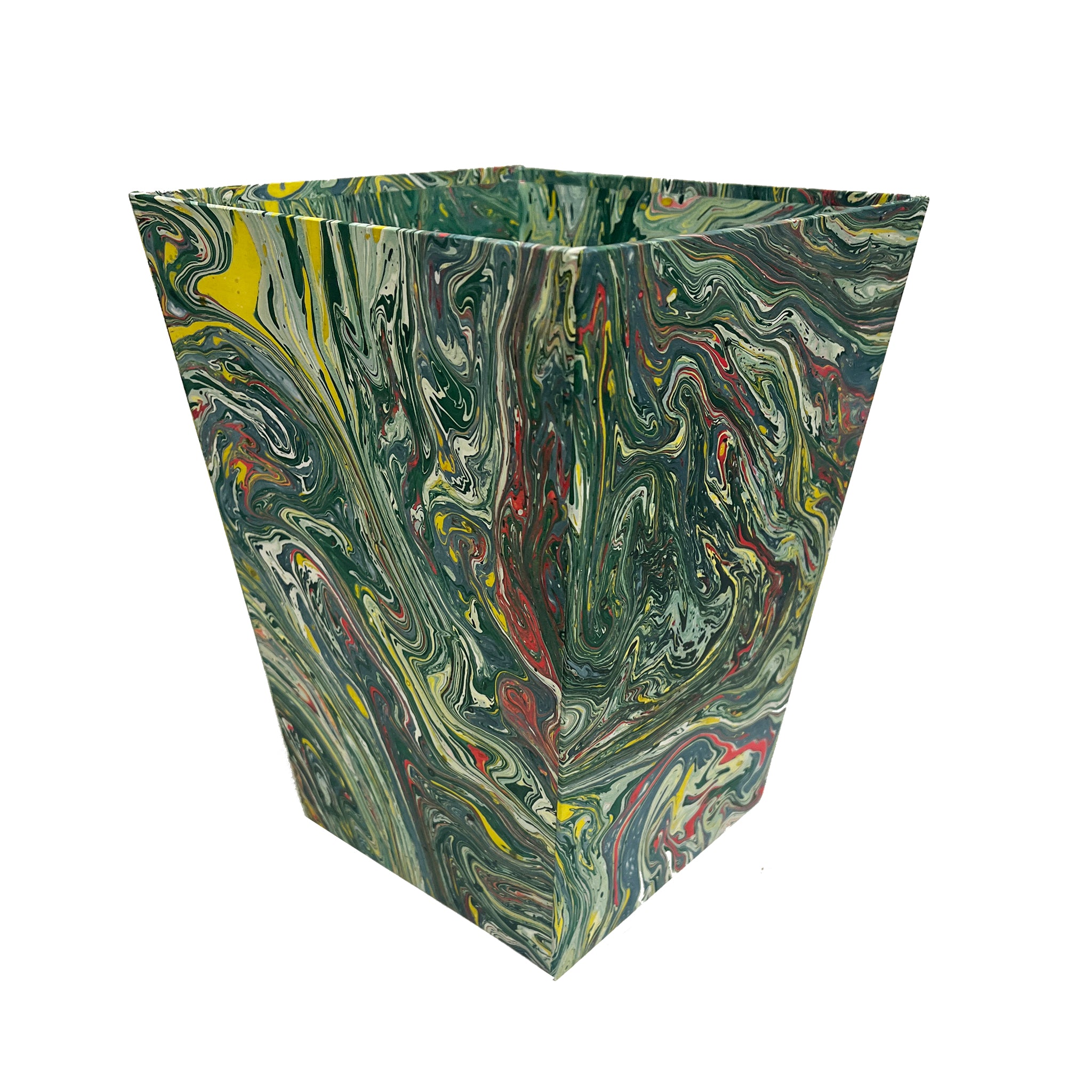 Hand-Marbled Paper-Covered Waste Bin