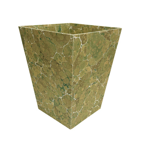 Hand-Marbled Paper-Covered Waste Bin