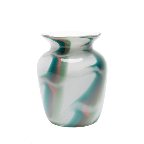 White Vase with Teal and Pink Stripes