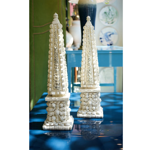 Pair of Small White Painted Corkillage Obelisks
