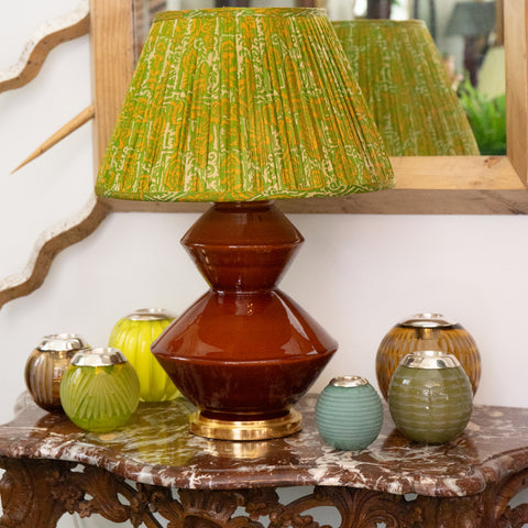 Pair of Wide Zig Zag Lamps in Amber