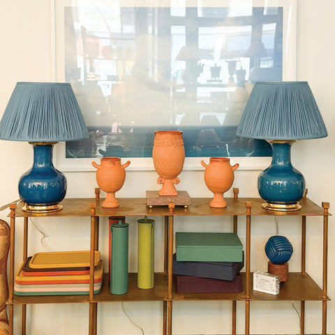 Pair of Medium William Lamps in Prussian Blue