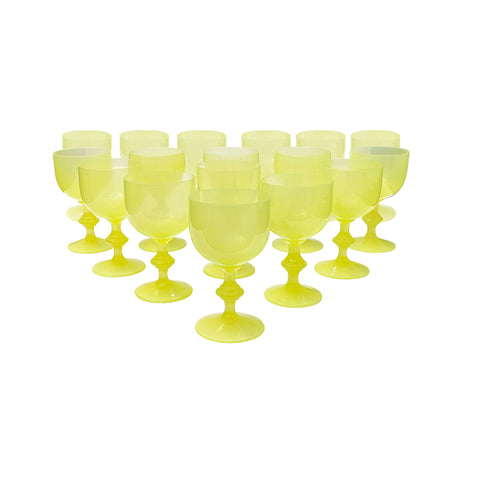 Set of 18 Yellow Translucent Portieux Vallerysthal Opaline Goblets