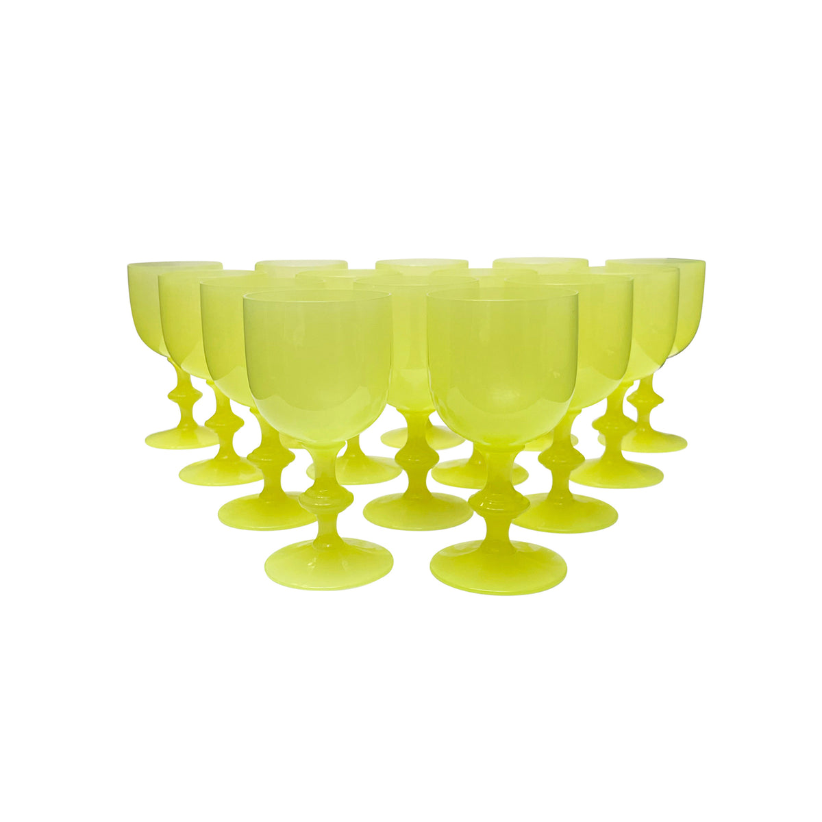 Set of 12 Yellow Translucent Portieux Vallerysthal Opaline Goblets