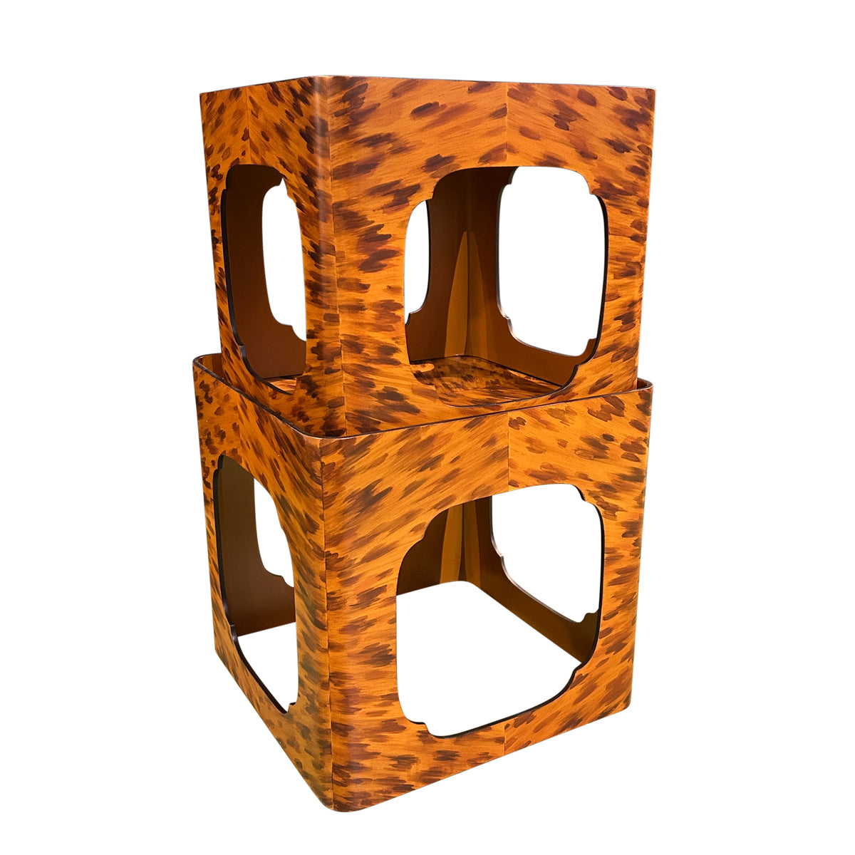 KRB Hand-Painted Cloud Stacking Table in Natural Faux Tortoise