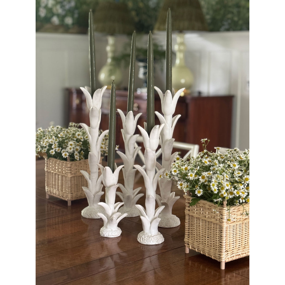 Jean Roger Tulip Candlesticks in Matte White