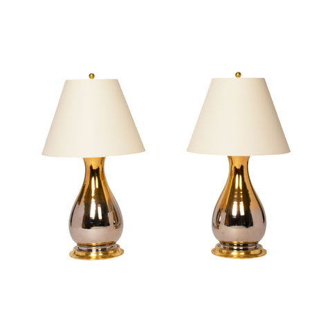 Pair of Medium Louisa Lamps in Mixed Luster with Gold Base
