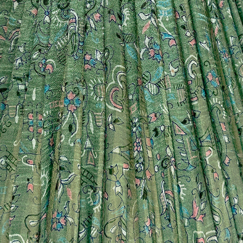 10" Silk Sari Lampshade - Jade Geometric Botanical