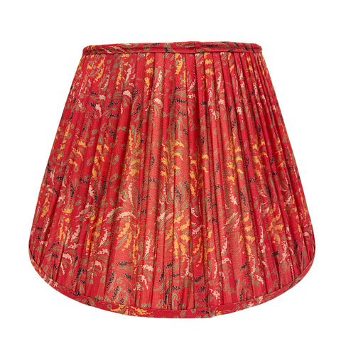 18" Silk Sari Lampshade - Cardinal Red Botanical