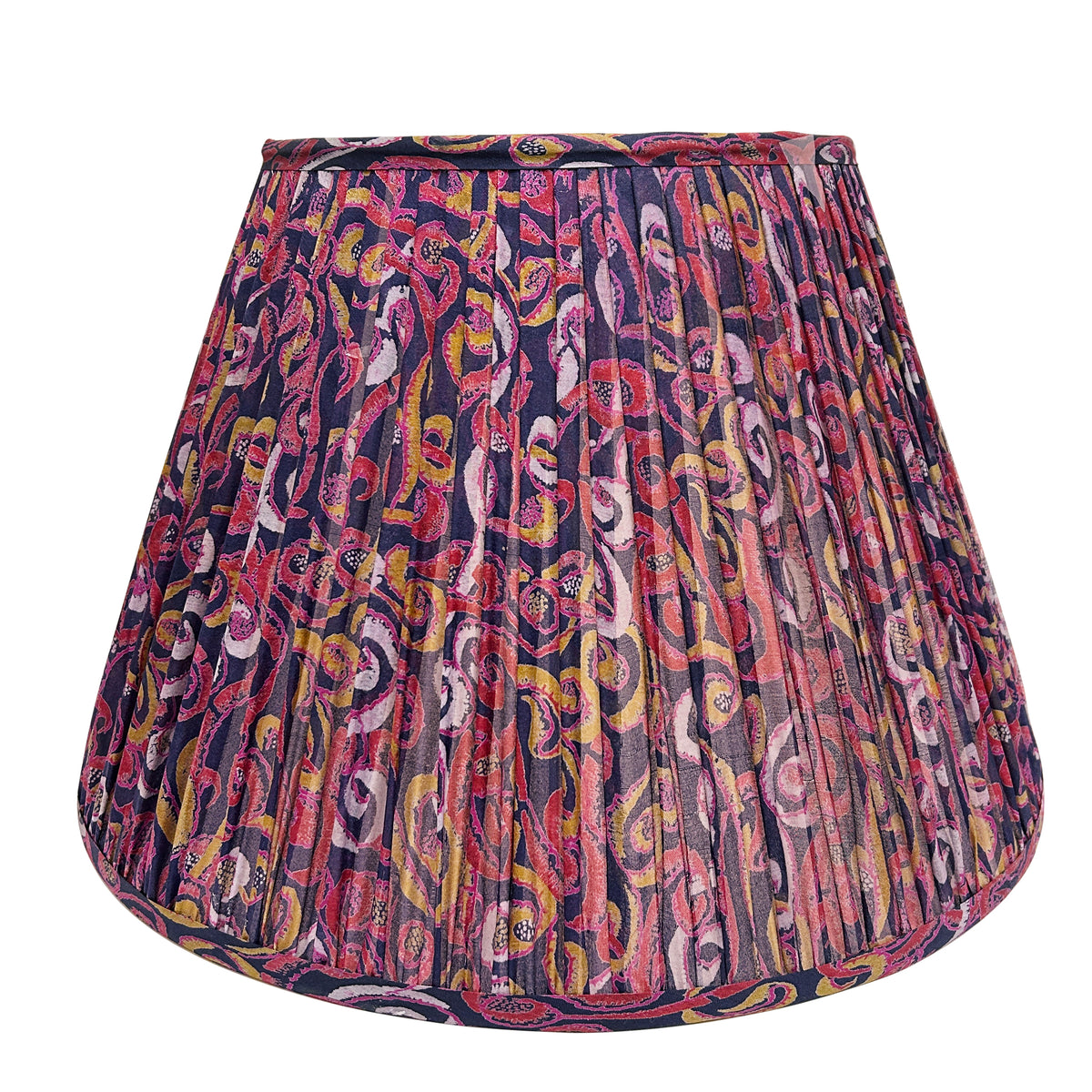 18" Silk Sari Lampshade - Aubergine and Mustard Floral