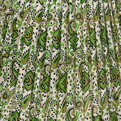 18" Silk Sari Lampshade - Green Geometric Paisley