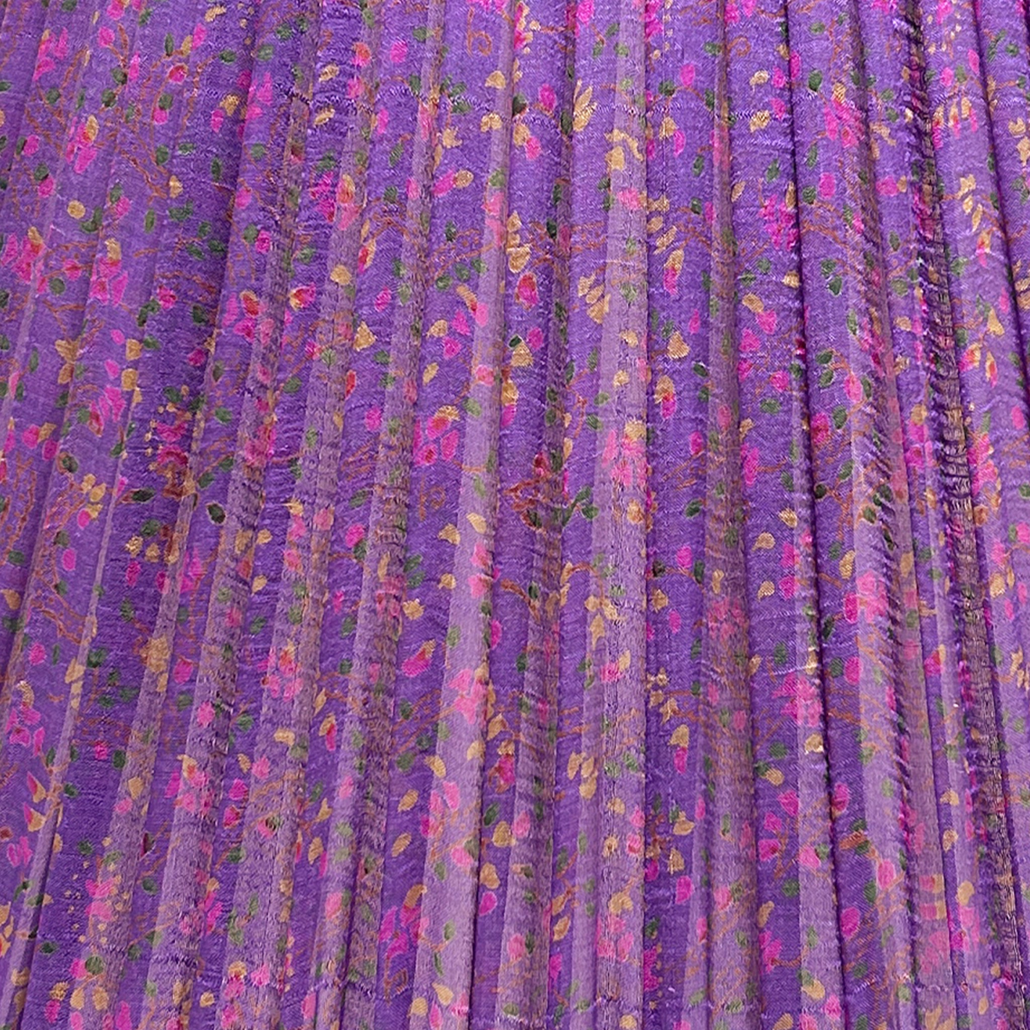 18" Silk Sari Lampshade - Violet Botanical