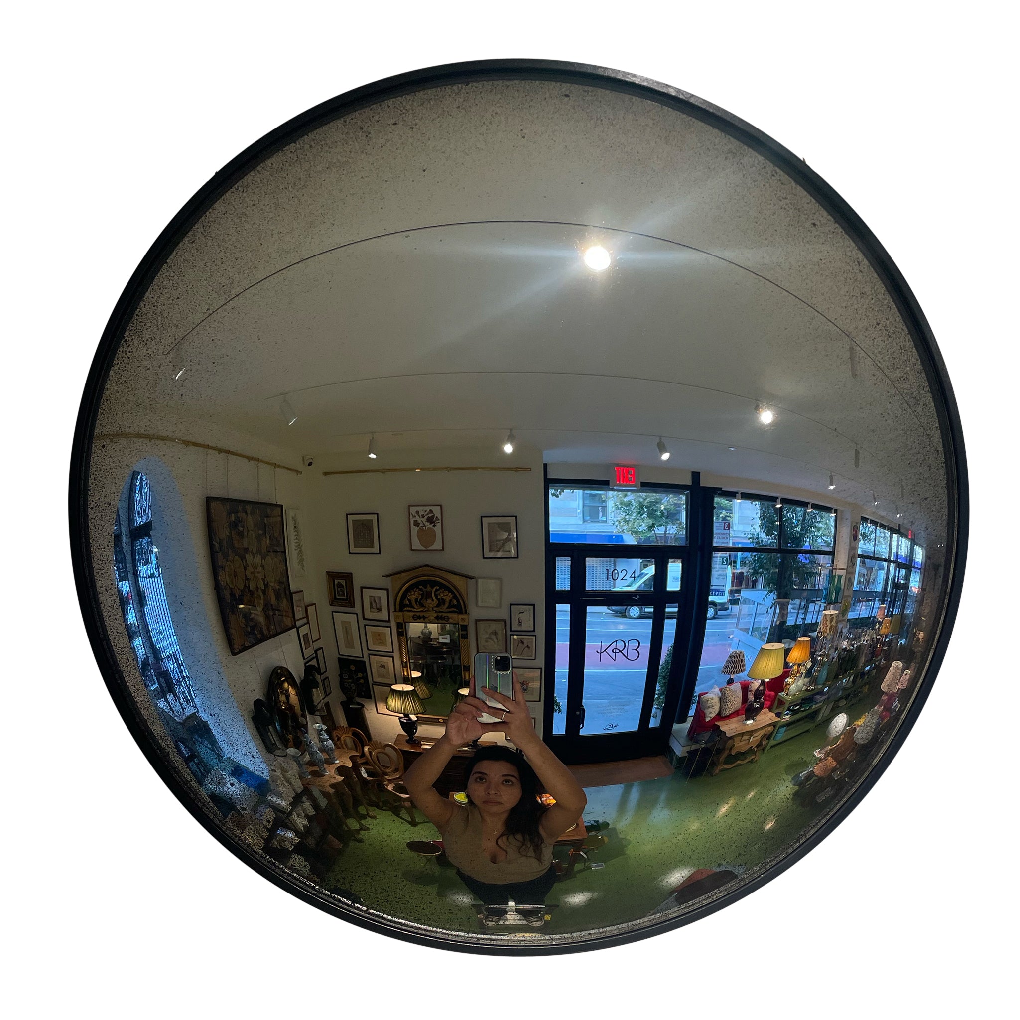 24 Convex Mirror in Antiqued Silver with Black Frame