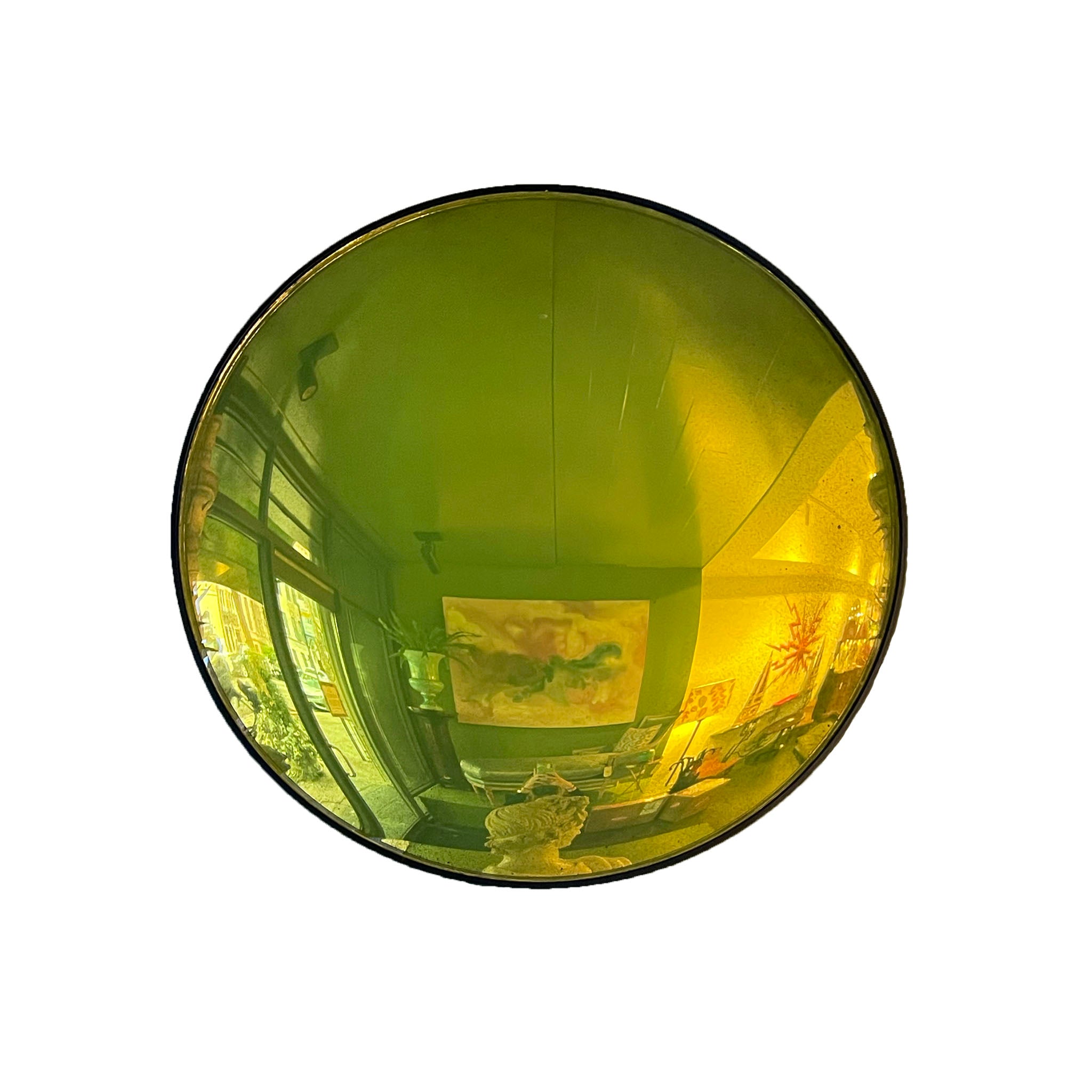 30" Convex Mirror in  Antiqued Citrus with Black Frame