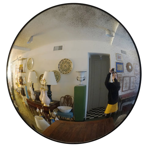42" Convex Mirror in Antiqued Silver with Black Frame