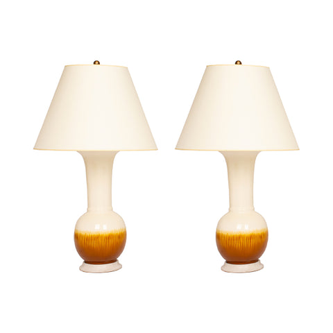 Pair of MR Alexandra Lamps in Amber Ombre with Bleached Oak Base