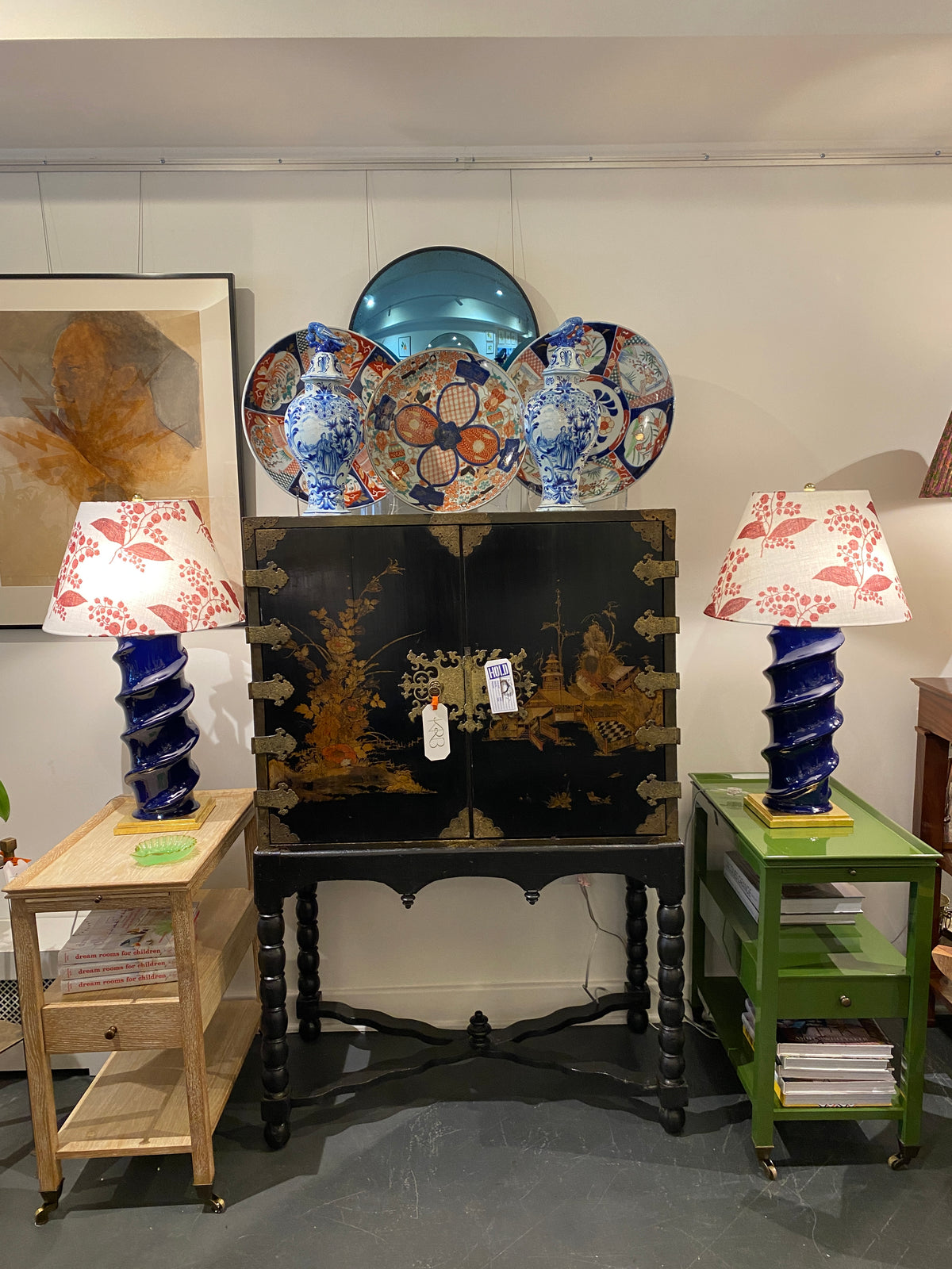 Pair of Amanda Lamps in Indigo with Gold Base