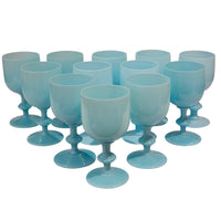Set of 12 Blue Portieux Vallerysthal Opaline Goblets
