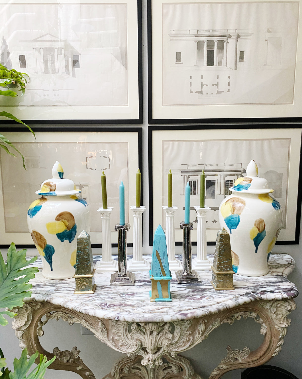 Pair of Corinthian Blanc de Chine Column Candlesticks