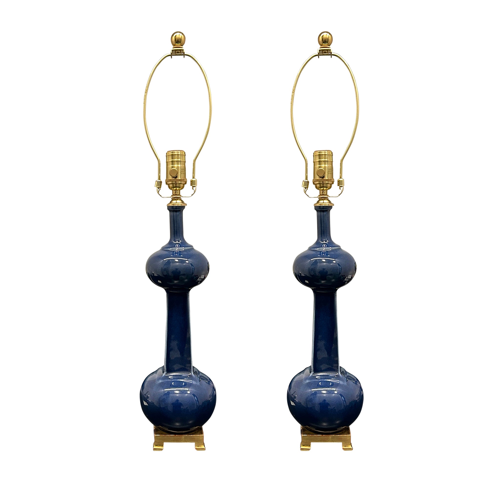 Pair of Medium Hadley Lamps in Blue Suede