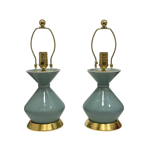 Pair of Small Hager Lamps in Duck Egg