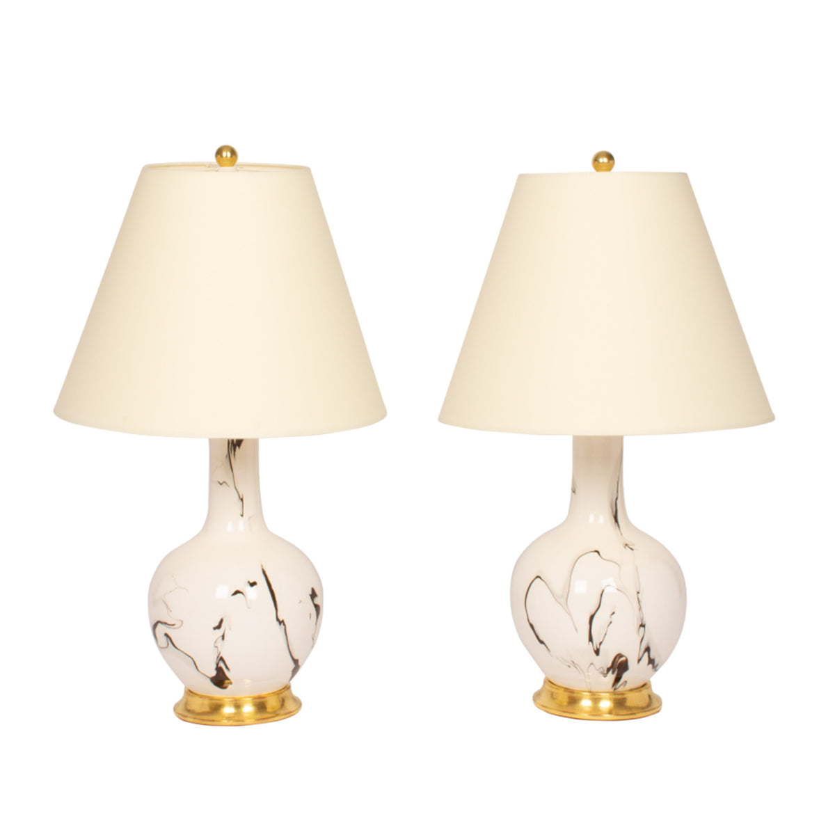 Pair of Small Single Gourd Lamps in Brown Marble