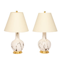Pair of Small Single Gourd Lamps in Brown Marble
