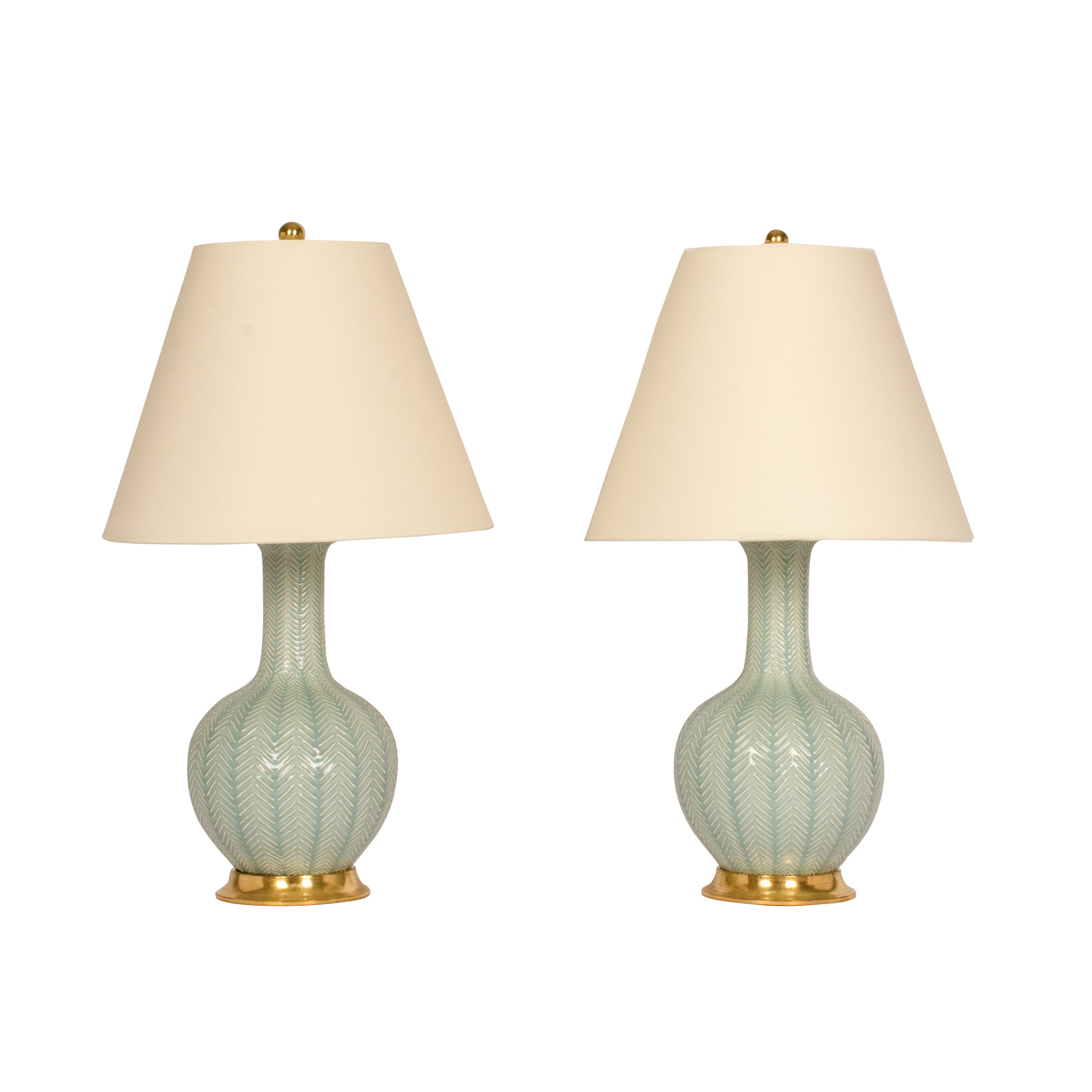 Pair of Small Single Gourd Lamps in Duck Egg Chevron