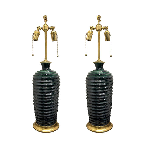 Pair of Spiral Lamps in Peacock