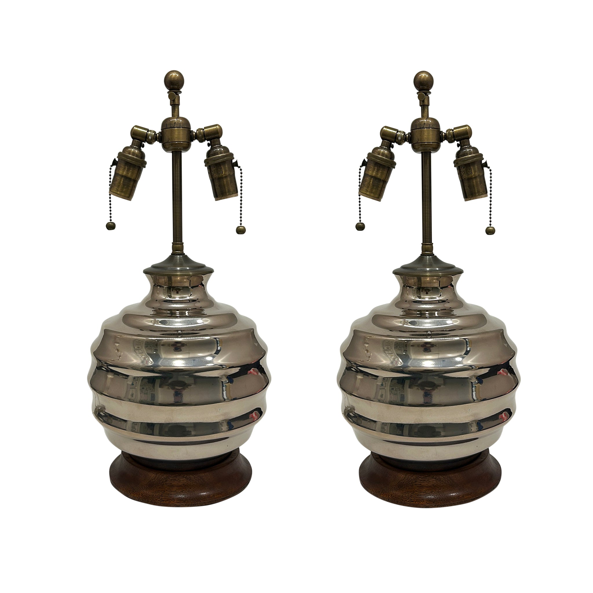 Pair of Wide Ribbed Ball Lamps in Platinum
