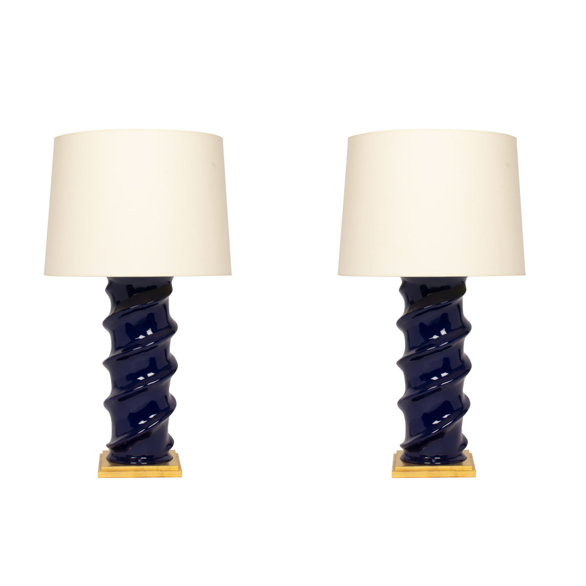 Pair of Amanda Lamps in Indigo with Gold Base