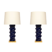 Pair of Amanda Lamps in Indigo with Gold Base