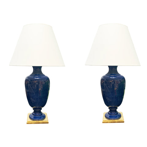 Pair of Ophelia Lamps in Sapphire Blue