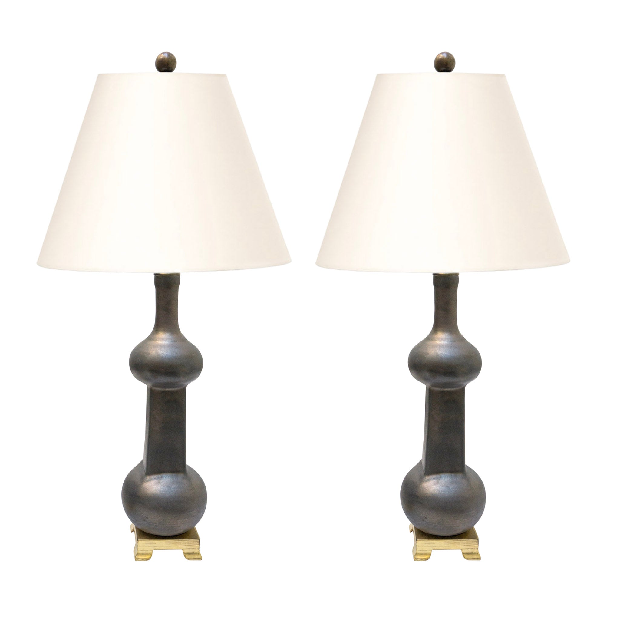Pair of Small Hadley Lamps in Matte Bronze