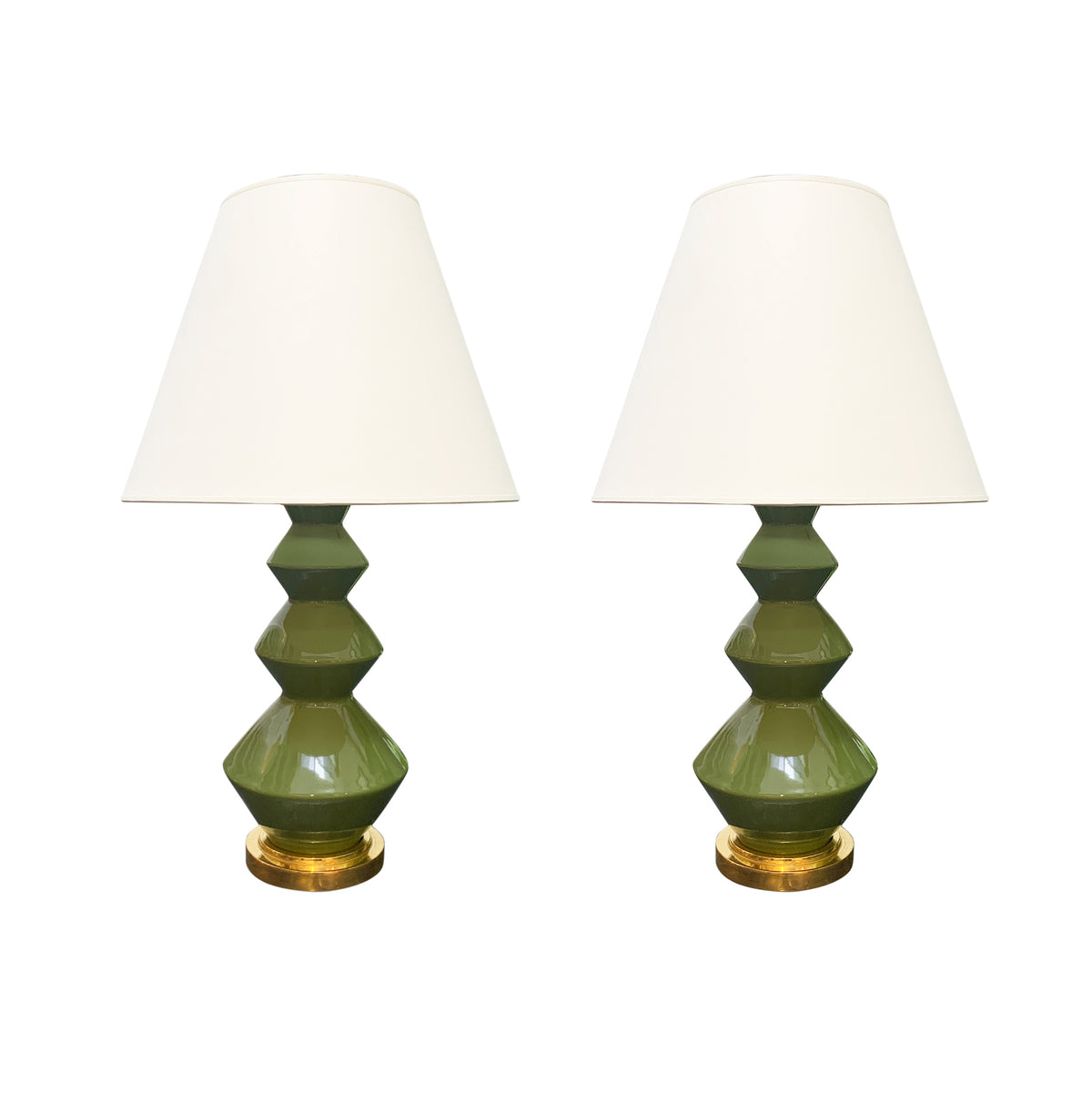 Pair of Small Triple Zig Zag Lamps in Avocado